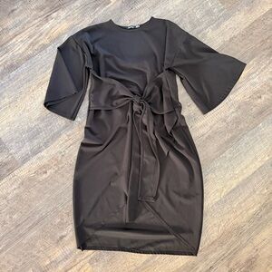 Boohoo Black Tie-Front Dress